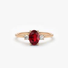 14k gold bezel setting ruby and diamond ring. 14k Oval Shape Ruby And Diamond 3 Stone Ring Ferkos Fj