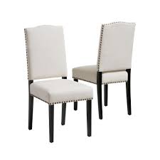 Noble House Brunello Beige Fabric Studded Dining Chairs Set Of 2 1258 The Home Depot In 2020 Dining Chairs Fabric Dining Chairs Brown Dining Chairs