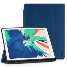 Tucch Ipad Air 3 10 5 Inch 2019 Leather Case Cover With Auto Sleep Wake Trifold Stand Pencil Holder Navy Blue