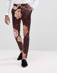 ✅ browse our daily deals for even more savings! Asos Super Skinny Suit Pants In Burgundy Floral Print Sateen Mens Dress Pants Mens Fashion Edgy Skinny Suit Pants