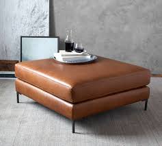 Faun leather tufted coffee table. Jake Leather Sectional Ottoman Pottery Barn