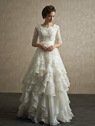 Modest Layers White Ivory Organza A Line Lace Wedding Dress Bridal Gowns Custom Modest Wedding Dresses With Sleeves Half Sleeve Wedding Dress Wedding Dress Organza
