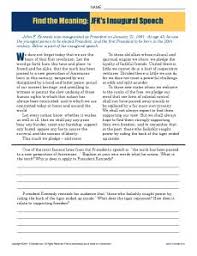 Find The Meaning Jfk S Inaugural Speech 9th 10th Grade Reading Comprehension Inaugural Speech 10th Grade Reading Comprehension High School Reading Comprehension
