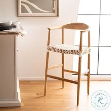 Bandelier Natural And White Leather Bar Stool In 2020 Bar Stools White Leather Bar Stools Furniture