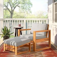 Union Rustic Lyall Patio Chair With Cushion And Ottoman Reviews Wayfair In 2020 Patio Chairs Teak Patio Furniture Wood Patio Chairs