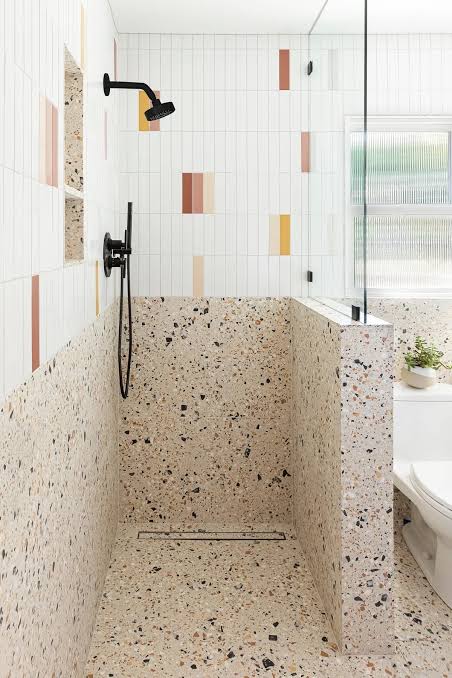 Example: Wide luxury curbless shower, AI generated