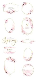 Aquarell Rahmen Floralen Sakura Vorgefertigte Cliparts Fruhling Gold Rosa Geometrie Hochzeit Braut Vorlage Einladungen Ro Blumenrahmen Clipart Sakura