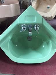Vintage Bathroom Corner Sink Green Crane 1953 Mid Century Sink Vintage Bathroom Corner Sink
