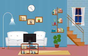 Sovremennaya Gostinaya Semejnyj Dom Interer Mebel Vektornaya Illyustraciya In 2020 Living Room Vector Orange House Living Room Photos