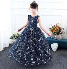 Formal Dress For Girls Star Dress Patriotic Dress For Girls Singing Girls Ankle Length Dress Elegant Navy Blue Dress With Stars Free Tiara Girls Long Dresses Girls Formal Dresses Evening Dresses