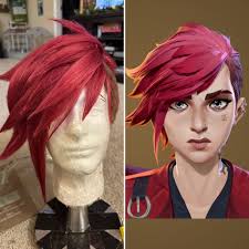 wiggywednesday Welcome to the Playground! Stylist @drspancosplay  constructed this Vi wig from a Venus in Berry plus some faux fur to match  the character's shaved side! Using a secondary material to recreate