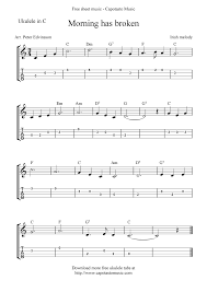 I've kept them really simple and coloured the lines up in a light grey so that you can write over the top of them and read. Free Ukulele Sheet Music Free Sheet Music Scores Morning Has Broken Free Ukulele Tab Sheet Ukulele Tabs Ukulele Music Ukulele Tabs Songs