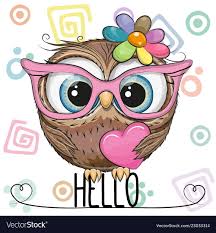 Cute Owl In A Pink Glasses With Heart Royalty Free Vector Owl Cartoon Cute Cartoon Cute Drawings