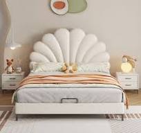 Lit enfant standard en bois blanc avec tête de lit en cuir ...