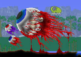 Built The Eye Of Cthulhu Themed House With Mini Eyes Too Gory What Other Boss Should I Try Terraria Cthulhu Terraria House Ideas Terraria House Design