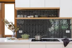 Herringbone Contemporary Kitchen Design Contemporary Kitchen Splashback
