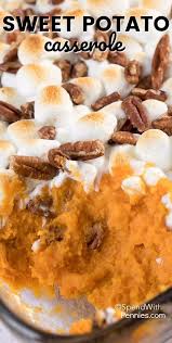 This Easy Sweet Potato Casserole Topped With Pecans And Marshmallo Thanksgiving Sweet Potato Recipes Sweet Potato Recipes Casserole Sweet Potato Casserole Easy