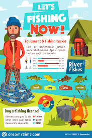 Fishing Infographics With Fisherman Tackle Chart Stock