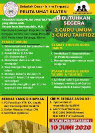 Check spelling or type a new query. Lowongan Kerja Guru Umum Sd Guru Tajwid Tahfidz Sd Yayasan Islam Pelita Umat Klaten Loker Swasta