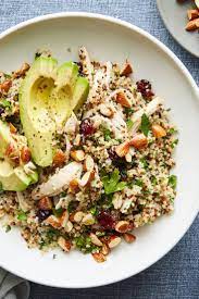 Quinoa Salad With Chicken Almonds And Avocado Recipe Recipe Avocado Recipes Cooking Recipes Recipes