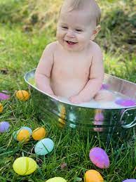 Recommended for ages 6 months + bpa. Babies First Easter Baby Easter Pictures Baby Milk Bath Easter Photoshoot Baby