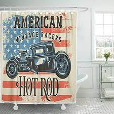 Varyhome Shower Curtain American Design With Of Hot Rod Raster Copy Antique Auto Waterproof Polyester Fabric 72 Designer Shower Curtains Antique Cars Curtains
