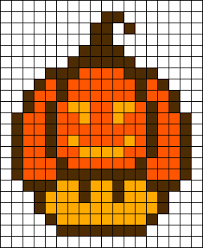 Pumpkin Mushroom Halloween Perler Bead Pattern Modeles De Toiles En Plastique Pixel Art Halloween Perles Hama