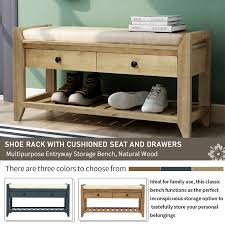 Entryway Storage Bench Rectangular Footstool With Cushioned Seat And 2 Drawers Wooden Frame Shoe Rack With Bottom Shelf Modern Fashion Storage Bench Indoor Storage Furniture Gray Wash Y1850 Walmart Com Walmart Com