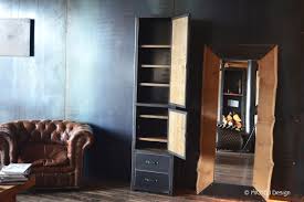 Buffet cette colonne bibliothèque est fabriquée sur mesure, sa structure en tubes d'acier carré et sa forme. Colonne De Rangement En Bois Metal Noir 2 Portes 2 Tiroirs Phanes