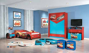 Interior Ideas Interesting Modern Kids Room Ideas By Red Bed On The Brown Wooden Flooring Feat Blue Red Disney Cars Bedroom Boy Room Lightning Mcqueen Bedroom
