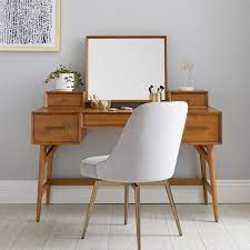 Modern mid century white vanity table with mirror 3 drawer make up bedroom wood. West Elm X Pbt Mid Century Vanity Desk Set In 2021 Mid Century Modern Vanity Mid Century Vanity Mid Century Decor