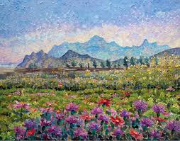 The first series, executed in paris in 1887, depicts the flowers lying on the ground, while the second set, made a year later in arles. Tanya Jacobsz Art Sunset Field With Mountain View