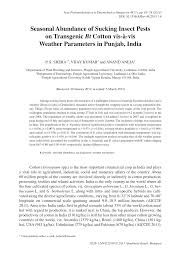 PDF) Seasonal Abundance of Sucking Insect Pests on Transgenic Bt Cotton  vis-à-vis Weather Parameters in Punjab, India