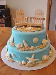 Seaside Ocean Blue With Sea Shells And Beach Chairs White Or Chocolate 2 Or 3 Tier 8 Or 10 Beach Themed Cakes Beach Cakes Beach Theme Wedding Cakes