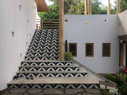 Black And White Diagonal Stair Risers At Resort In Costa Rica Outdoor Stairs Patio Stairs White Exterior Houses