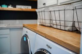 Kraftmaid cabinetry, diamond cabinetry, shenandoah cabinetry Easy Butcher Block Counter Diy Our Laundry Room Reveal