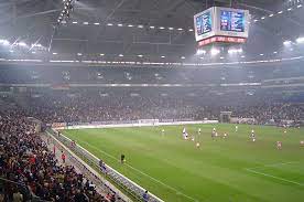 The new stadium was built almost in the shadow of parkstadion and has a capacity of 62,271 for league games and 54,740 for international matches. File 080110 Schalke Arena Germany Jpg Wikimedia Commons