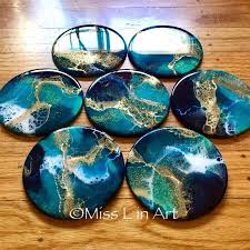 Made To Order Hand Painted Wood Coaster Set Functional Art Etsy Painting On Wood Coaster Art Resin Art Painting