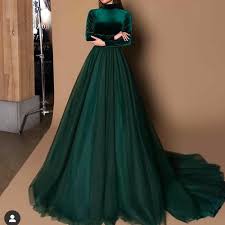 Green Prom Dresses 2020 Long Sleeve Formal Dresses Velvet Tulle Evening Dresses Gowns Party Dresses Formal Dresses In 2020 Elegant Dresses Long Tulle Evening Dress Long Sleeve Dress Formal