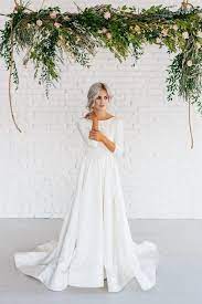 Modern Simple Long Sleeve A Line Satin Wedding Dress With Open Back Et 711539 Weddingin Wedding Dresses Satin Wedding Dresses Simple Wedding Dress Long Sleeve