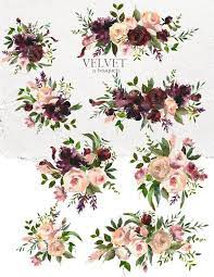 Velvet Bordo Pink Watercolor Floral Bouquets Clipart Burgundy Red Pink Flowers Png Arrangements Wedding Clip Art Wine Colors Indigo Pattern Floral Watercolor Pink Watercolor Pink Watercolor Flower