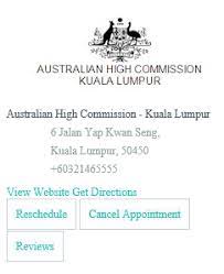 The embassy section assists both australia nationals looking to apply for a visa to enter the malaysia as well as foreigners seeking information on entering the australia. Appointment Bookings
