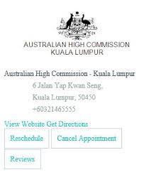 Places kuala lumpur, malaysia community organizationgovernment organization australian high commission in malaysia. Appointment Bookings