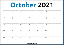 Monday Start 2021 October Calendar One Page Printable Noolyo Com