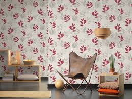 Grey flower leaves on red seamless background. A S Creation Wallpaper Floral Beige Grey Red Taupe 372613