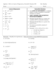 What are some examples of scientific notation? Algebra 1 Sol A 2 Laws Of Exponents Scientific Notation Ws Ms