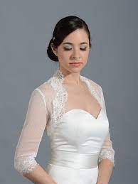Ivory 3 4 Sleeve Bridal Dot Lace Wedding Bolero Jacket Lace Bolero Wedding Bolero Wedding Bridal Jacket