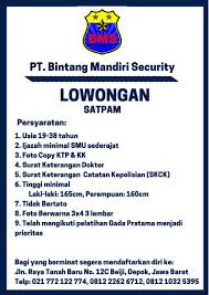 Manfaatkan kesempatan tersebut sebaik mungkin, jadilah pelamar kerja yang kompetitif dan. Bintang Mandiri Security Twitter àªªàª° Lowongan Kerja Pt Bintang Mandiri Security Dibutuhkan Segera Tenaga Satuan Pengamanan Daftarkan Diri Anda Segera Lowongankerja Lowongan Satpam Https T Co R4kbsnzfbw