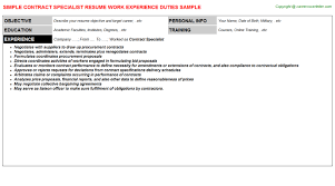 contract specialist resumes samples