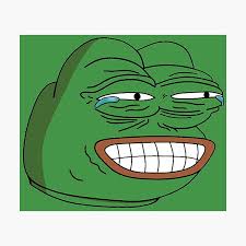 Pepelaugh is a twitch emote featuring an illustration of pepe the frog with a wide mouth grin and teary eyes, similar to the crying laughing emoji. Pepelaugh Photographic Print By Gortabi Redbubble